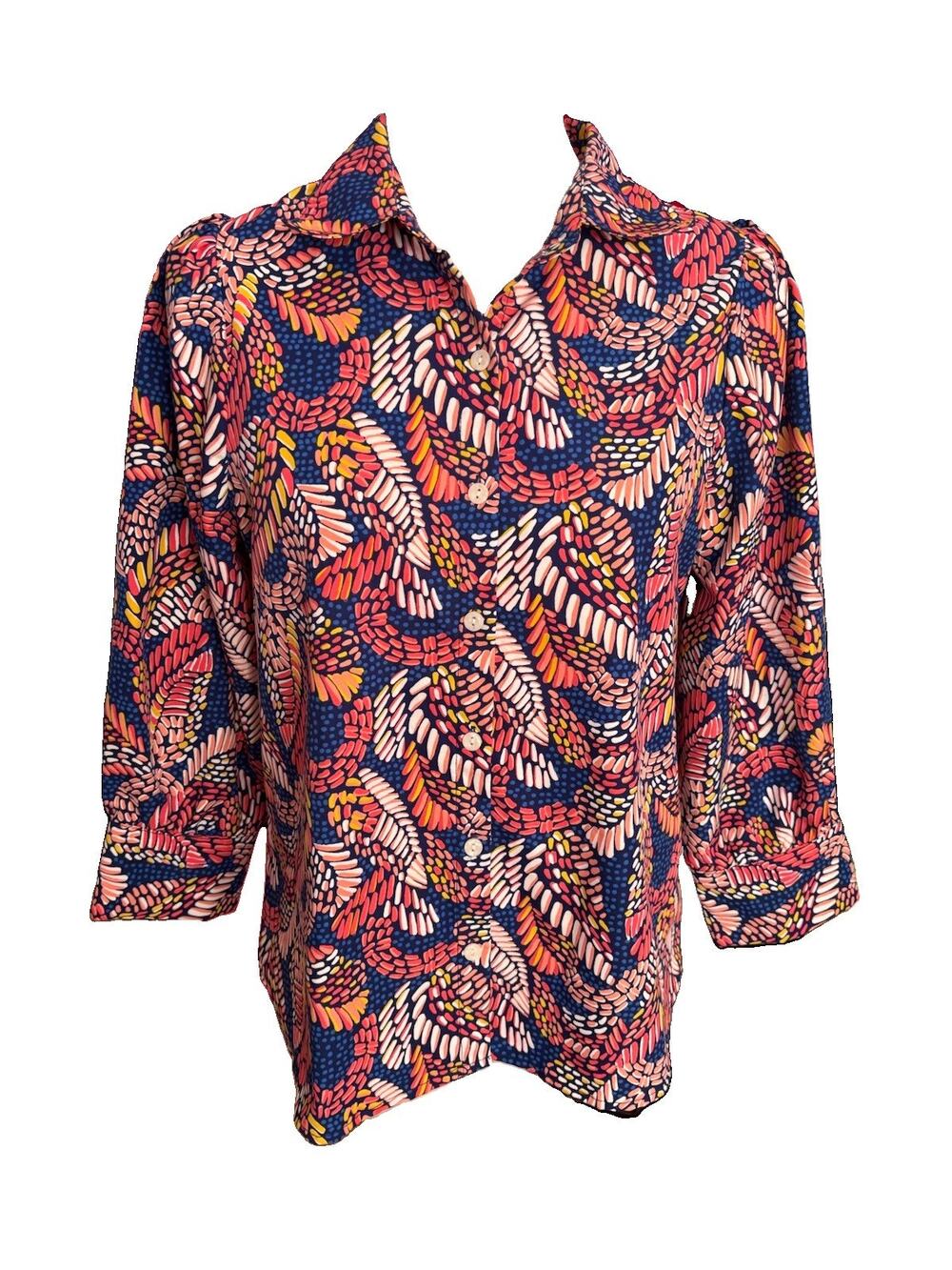 Michelle McDowell Abstract Print 3/4 Sleeve Button Blouse Womens Size XS EUC